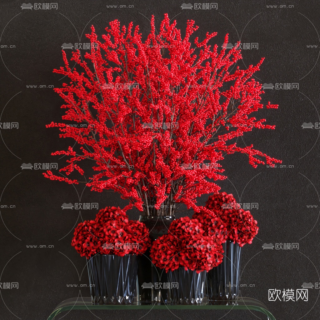 现代绣球花花艺花瓶3d模型