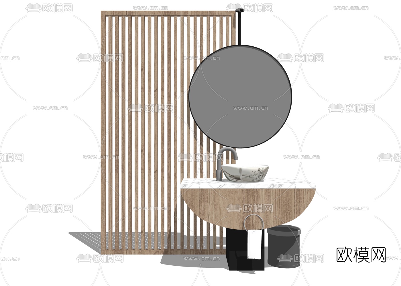 新中式实木洗手台su模型下载（渲染图1）