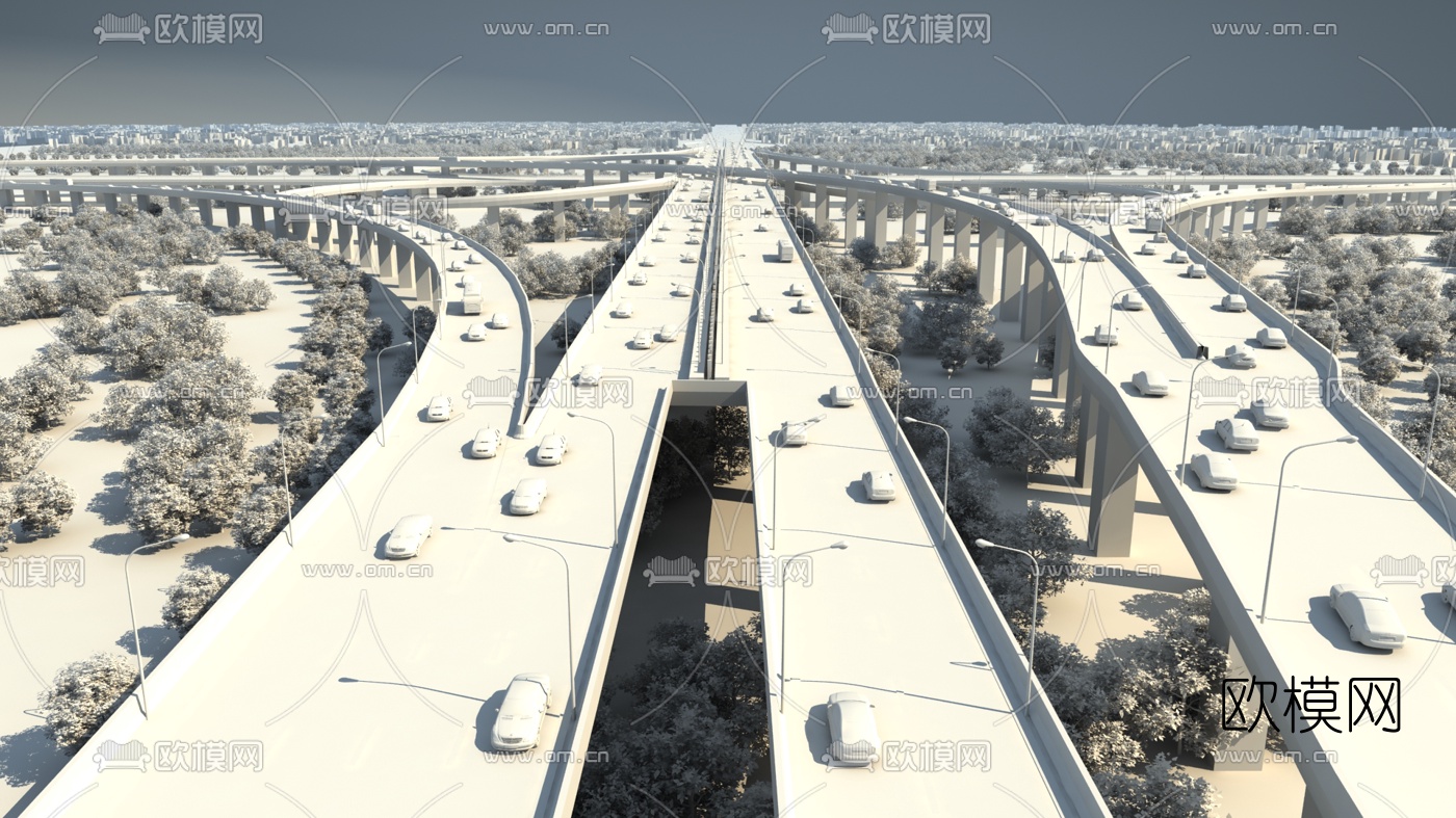 现代高架立交桥鸟瞰规划3d模型