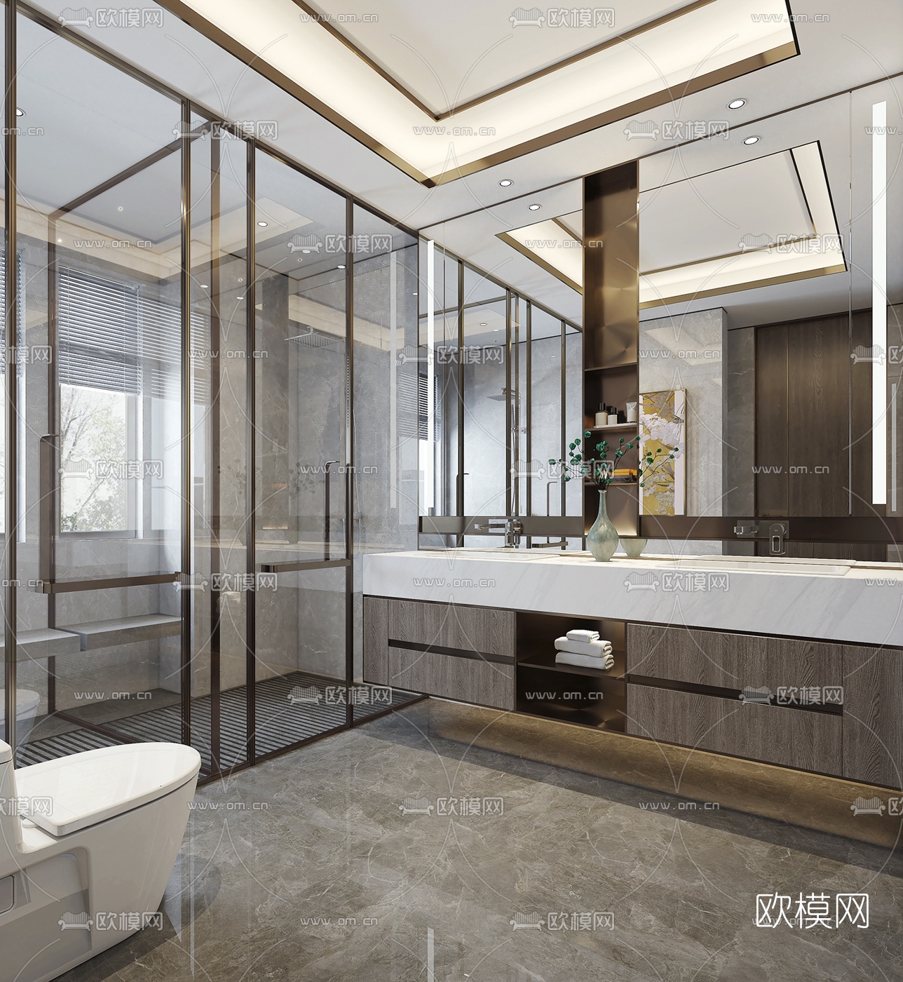 现代卫生间浴室3d模型-免费3dmax模型库-欧模网