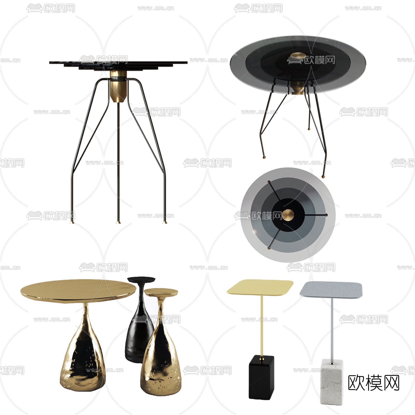 现代金属边几组合3d模型