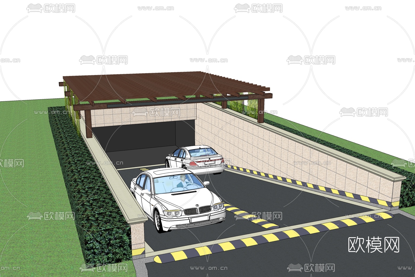 现代地下车库免费su模型下载