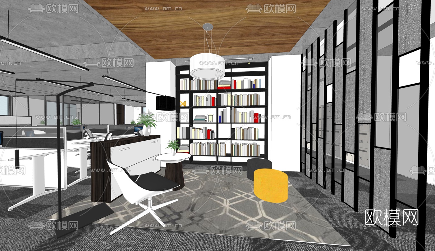 现代敞开式办公室su模型下载（渲染图4）