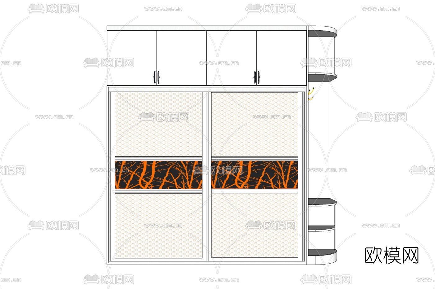 现代实木衣柜免费su模型下载