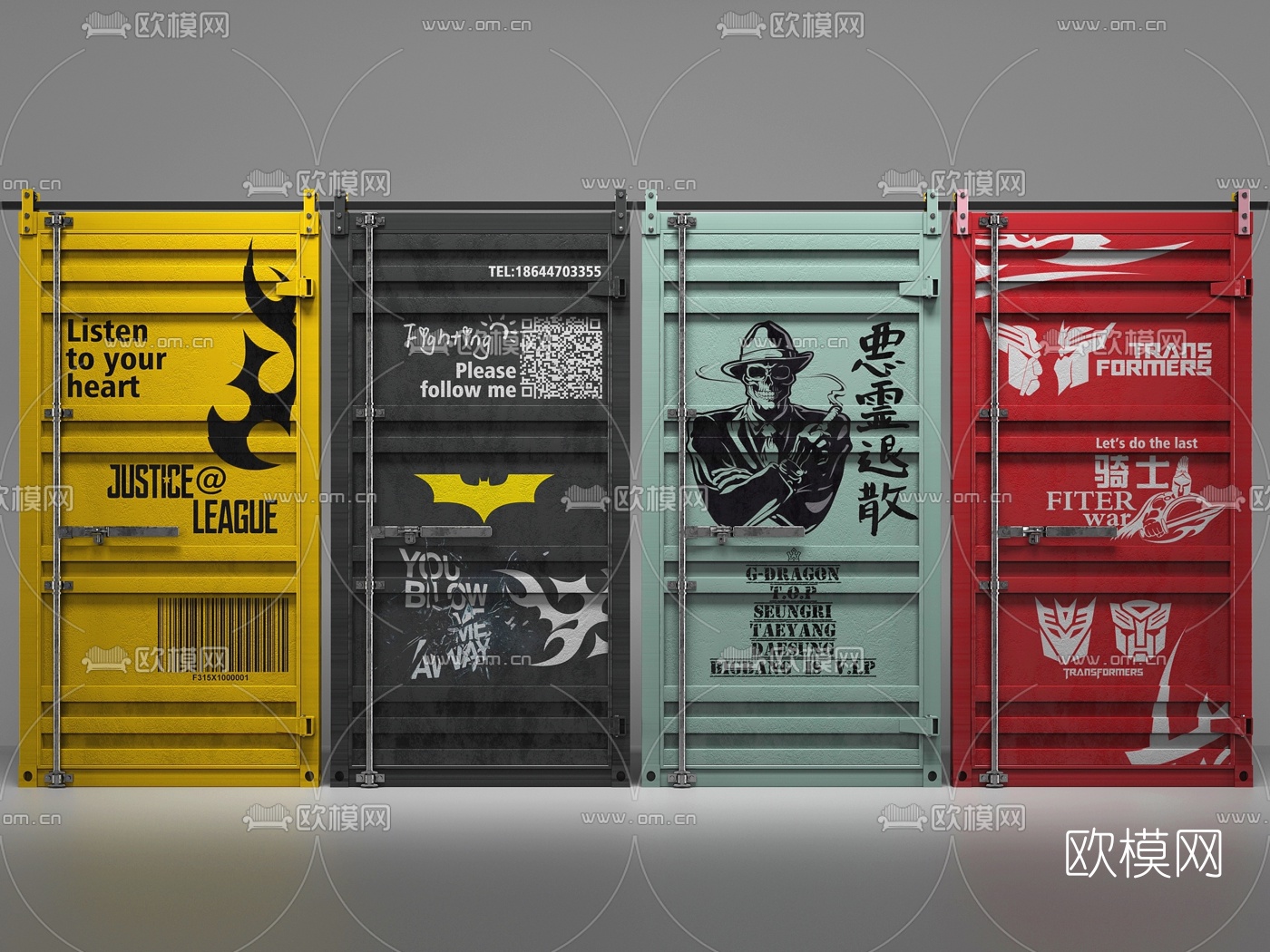 工业风铁艺滑门仓库门3d模型下载