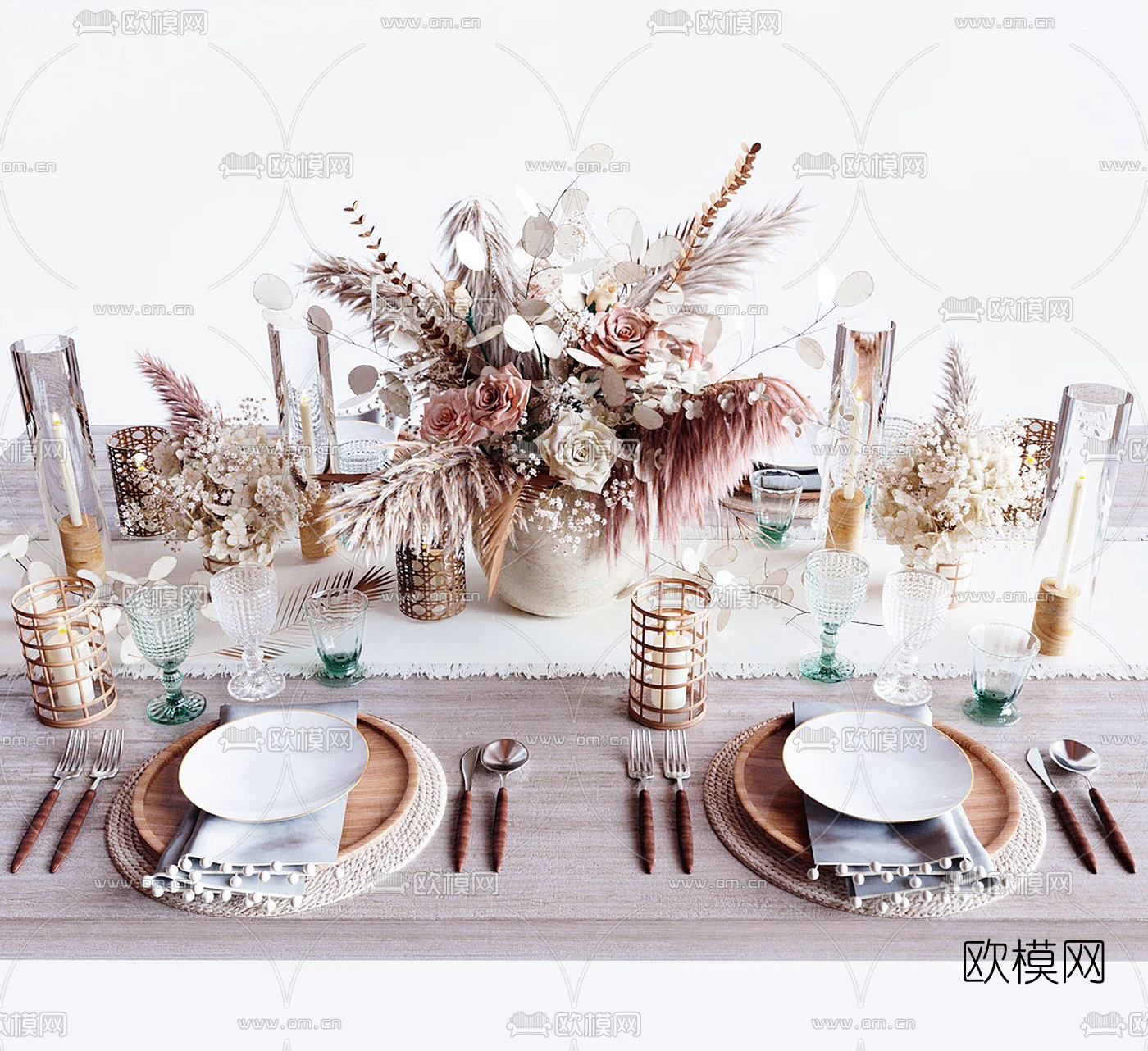 现代刀叉盘餐具花瓶饰品3d模型下载