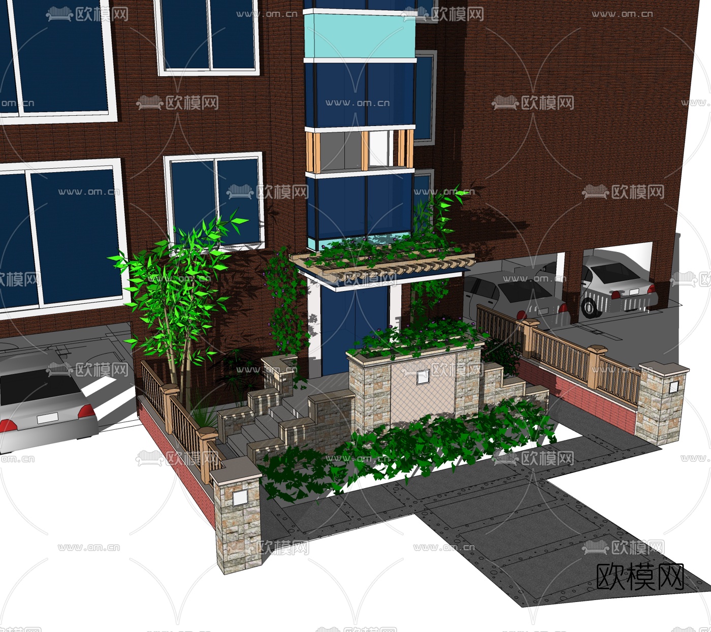 现代住宅楼门面门头免费su模型下载