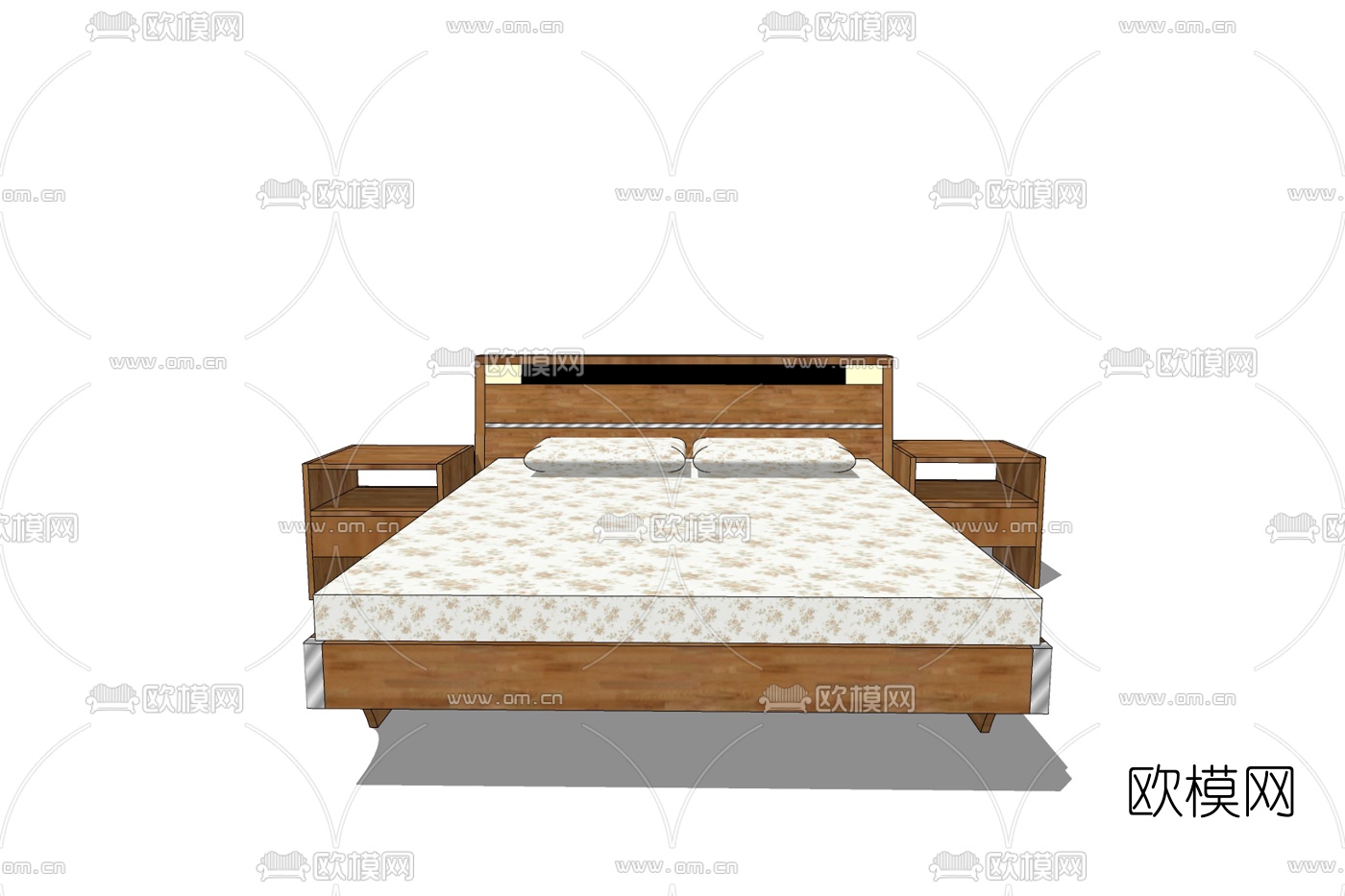 新中式双人床免费su模型下载