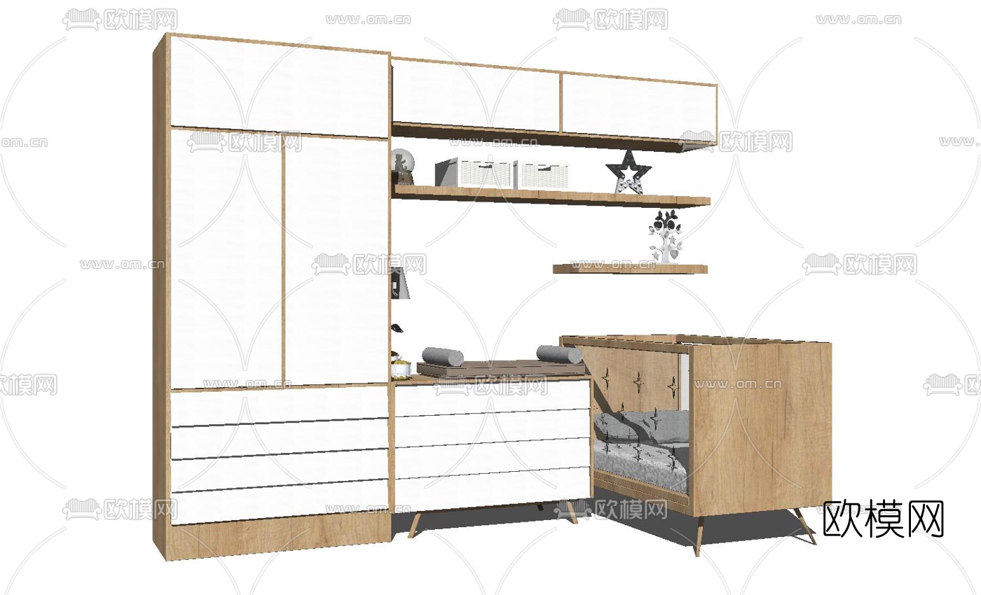 北欧实木衣柜su模型下载