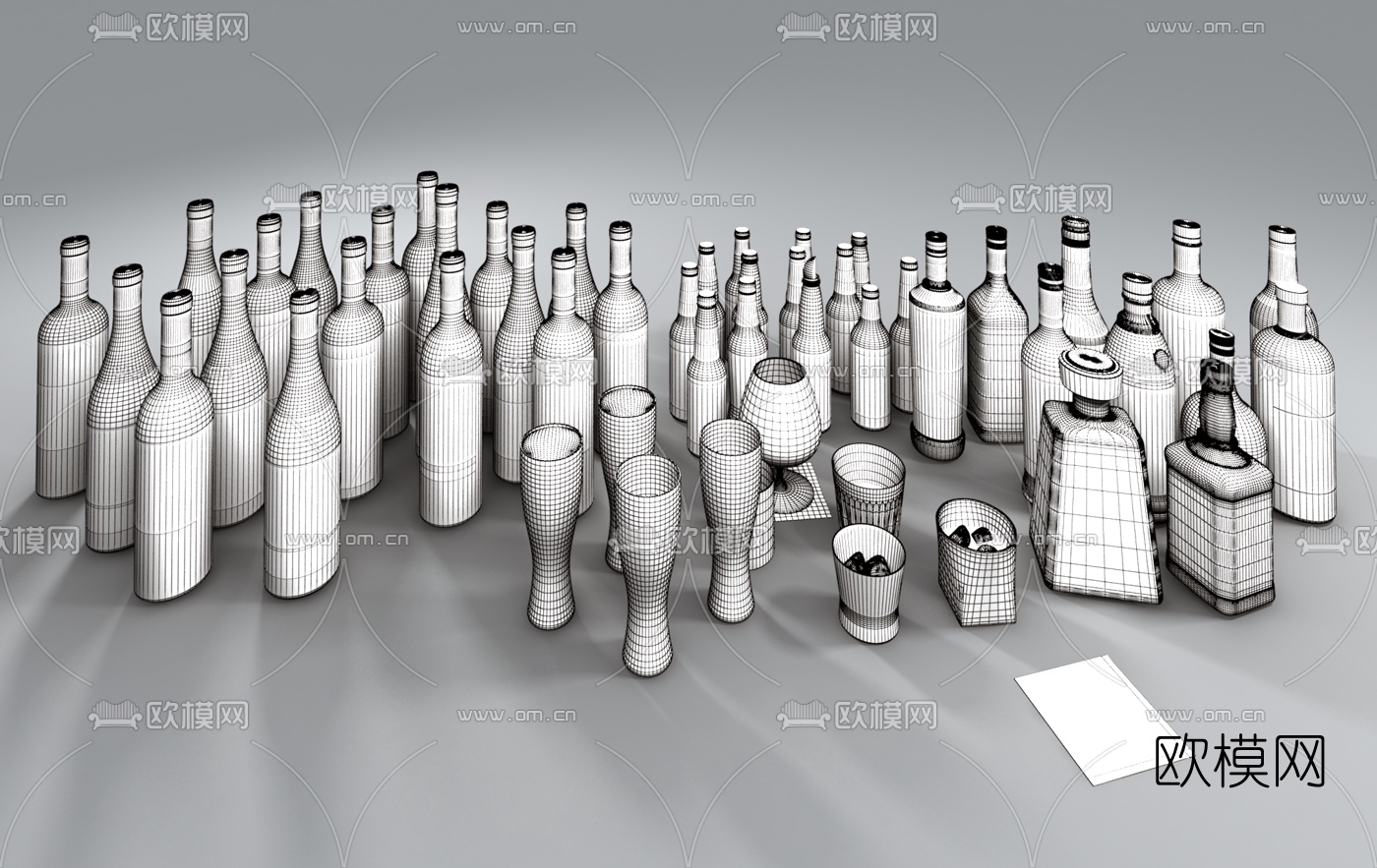 现代洋酒红酒啤酒酒杯组合3d模型下载（渲染图6）