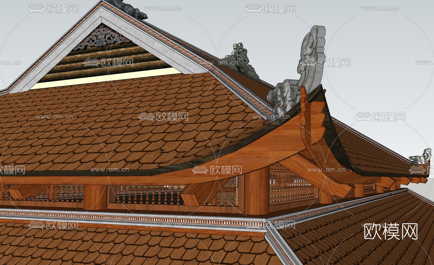 中式寺庙戏台古建su模型下载（渲染图4）