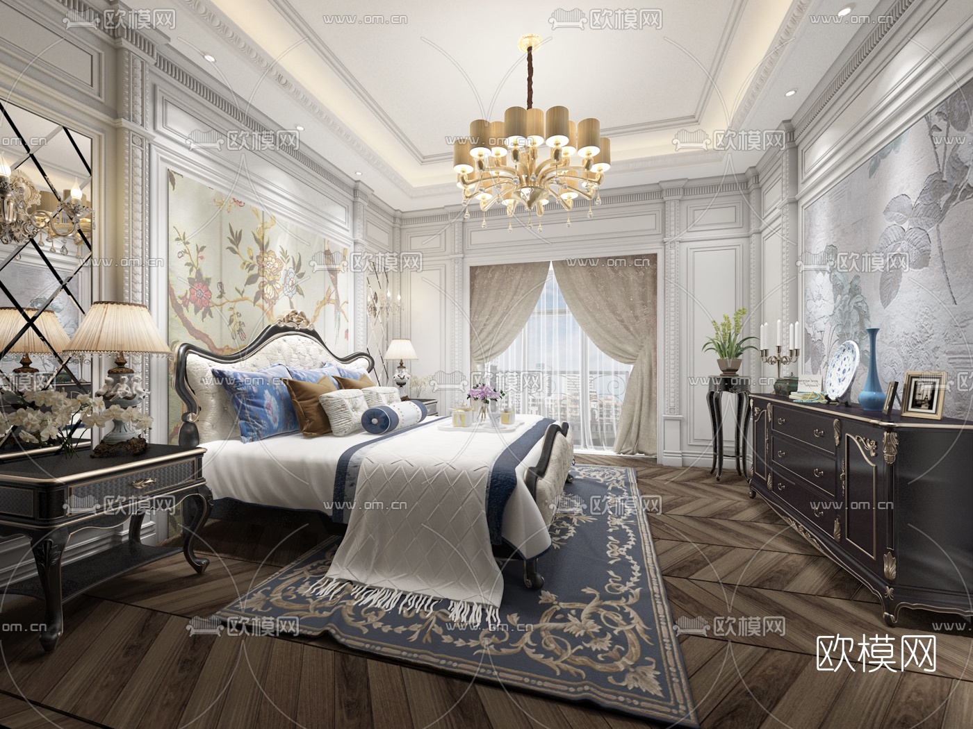 欧式轻奢卧室主人房3d模型下载
