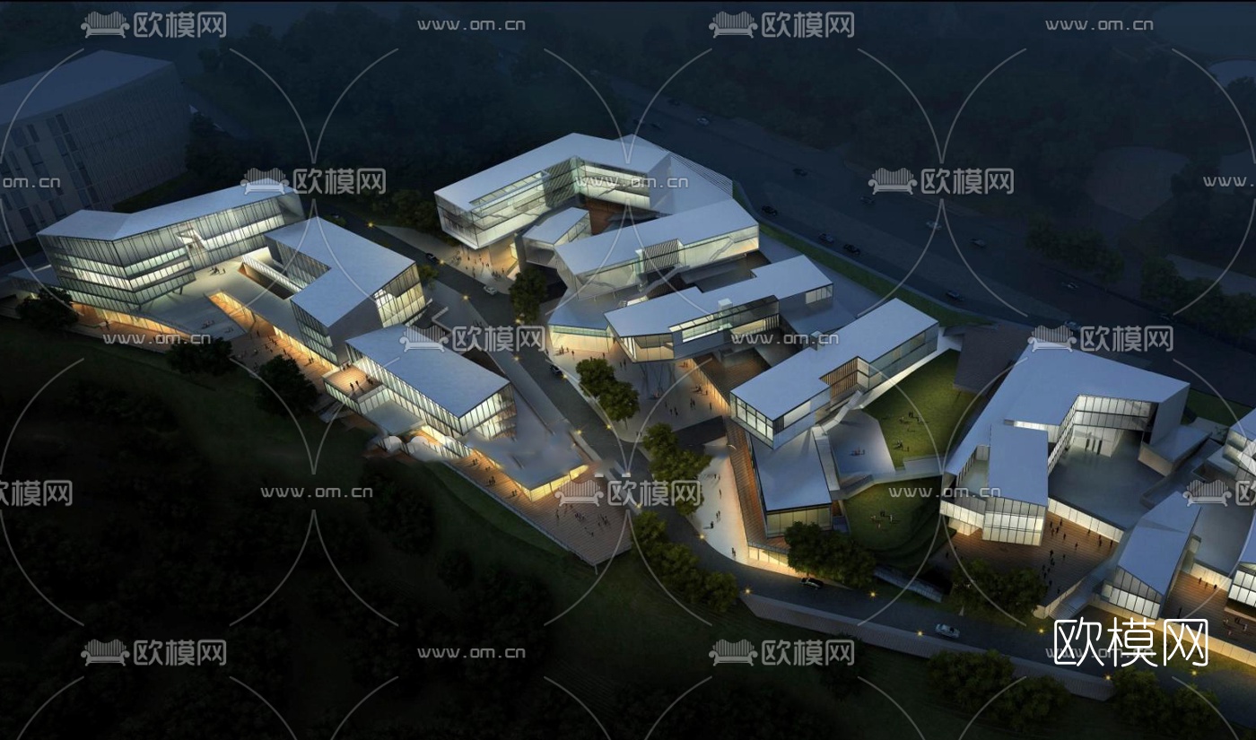 现代办公楼商业街su模型下载（渲染图3）