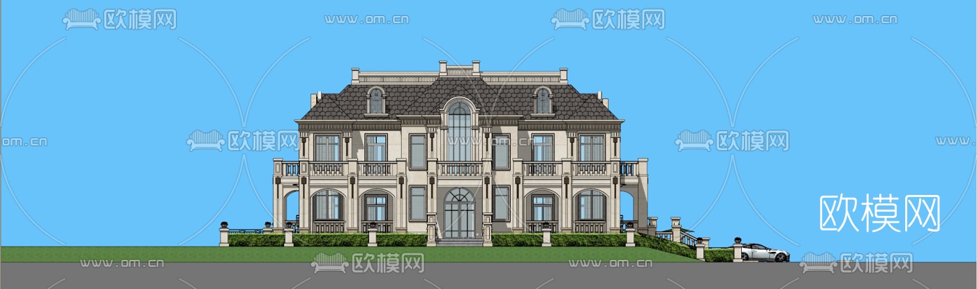 法式独栋别墅su模型下载（渲染图1）