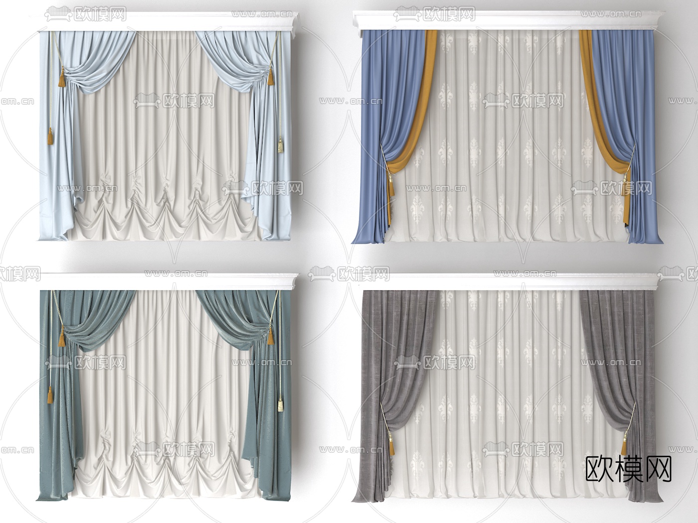 简欧布艺窗帘3d模型下载