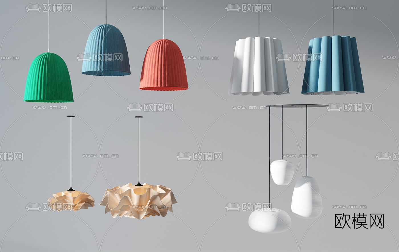 北欧简易彩色吊灯3d模型下载