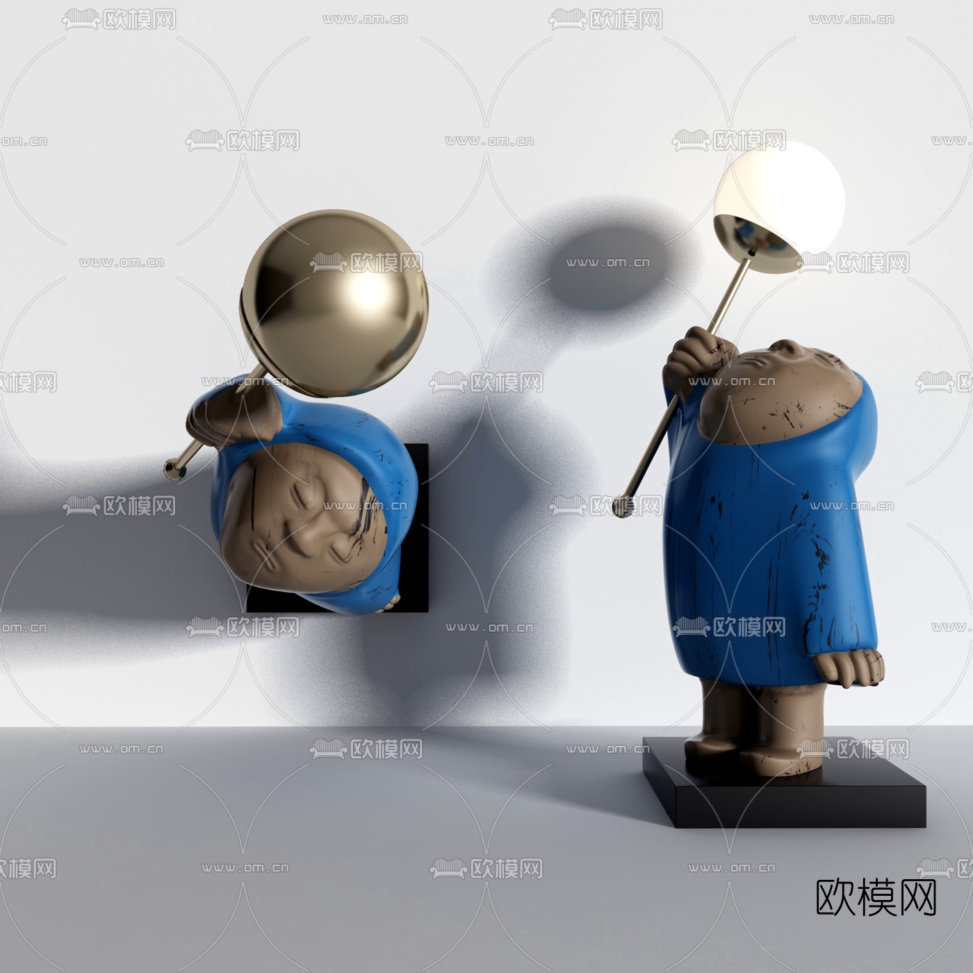 现代陶艺小人台灯3d模型