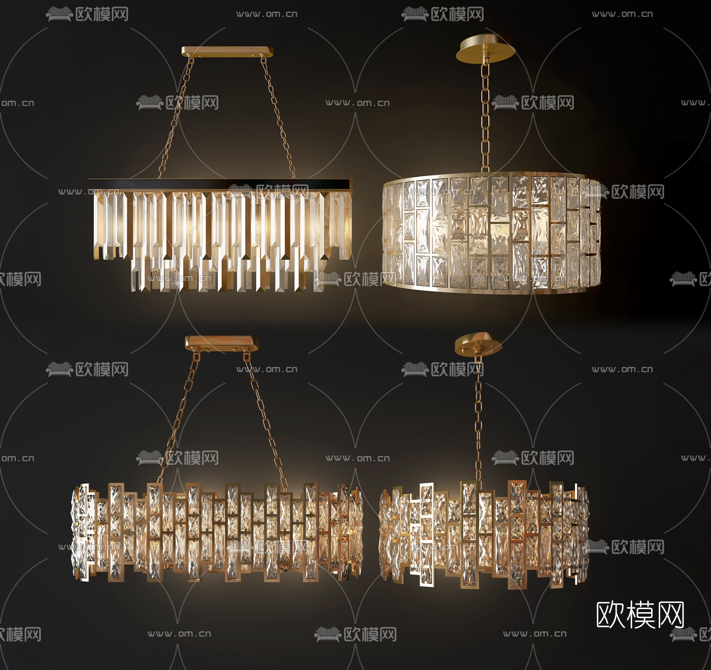 现代轻奢金属水晶吊灯3d模型下载