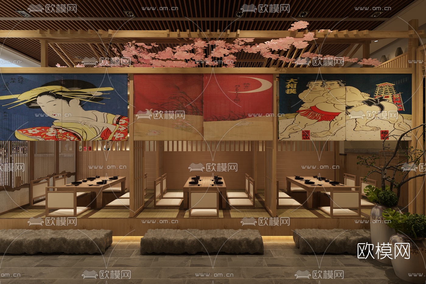 日式料理店3d模型下载（渲染图2）