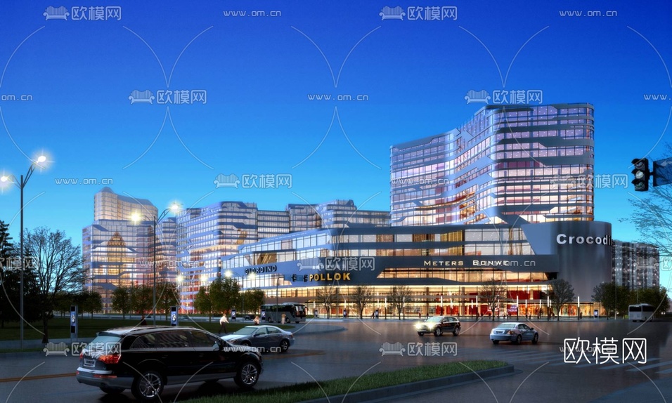 现代商业中心鸟瞰夜景3d模型下载(渲染图2)