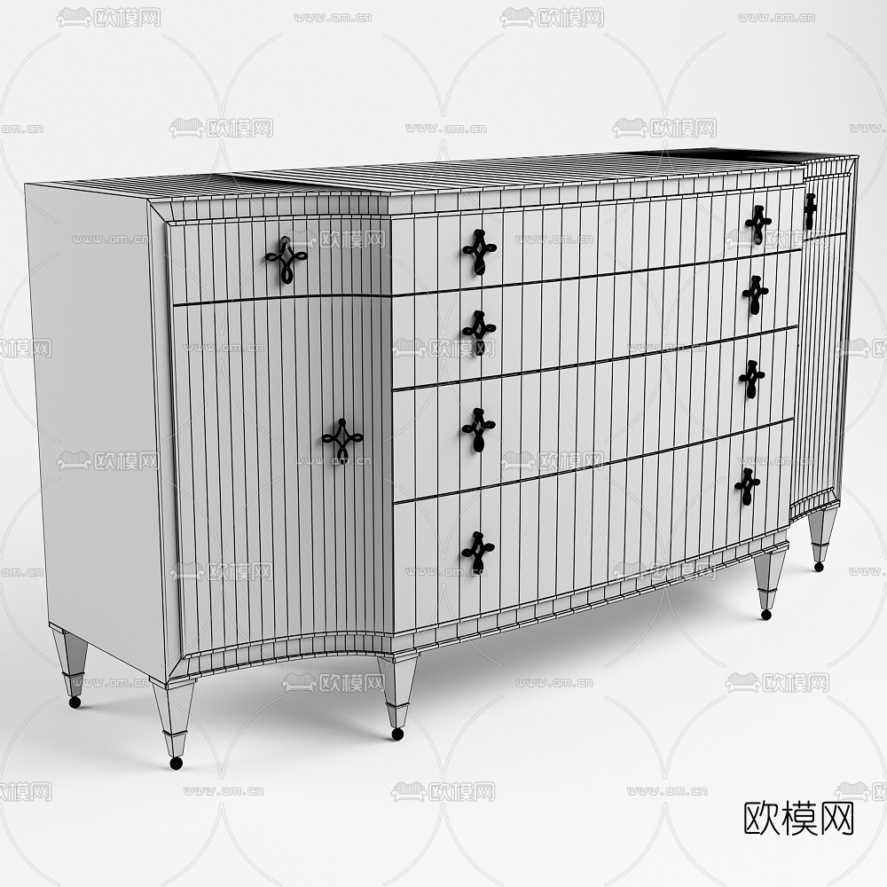 简欧轻奢边柜免费3d模型下载（渲染图3）