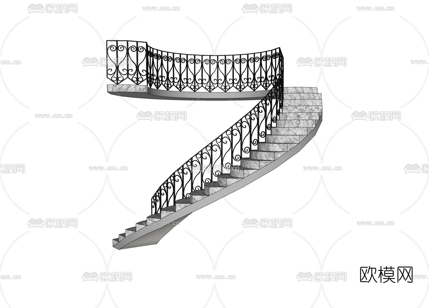 欧式铁艺旋转楼梯免费su模型下载