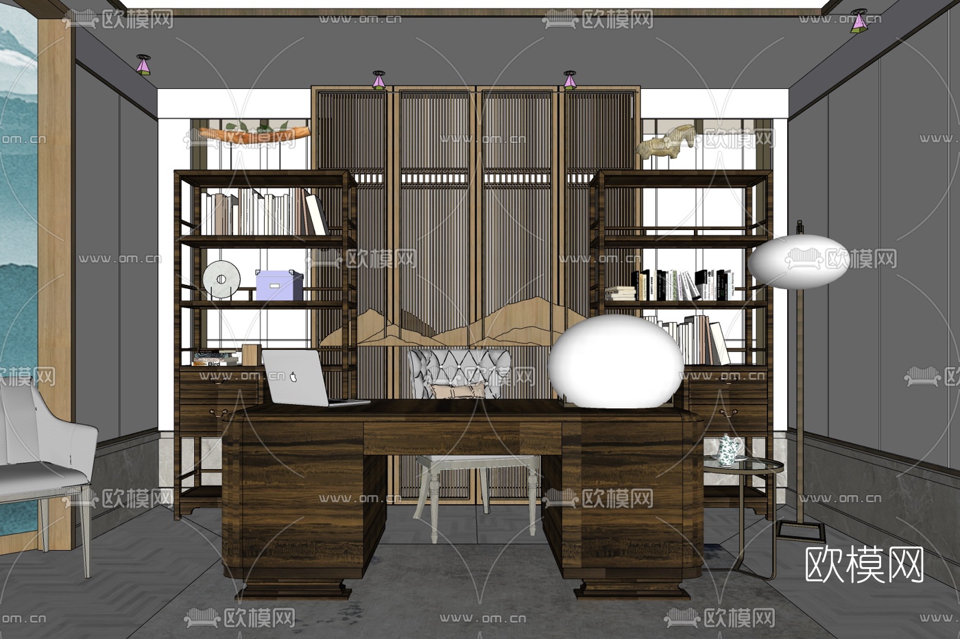 现代书房免费su模型下载