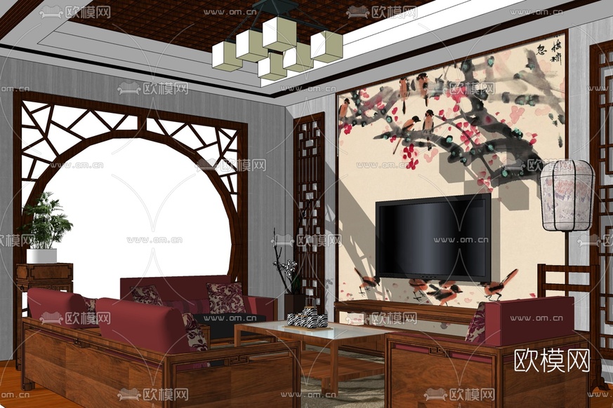 中式客厅免费su模型下载_ID10267640_sketchup模型下载-欧模网