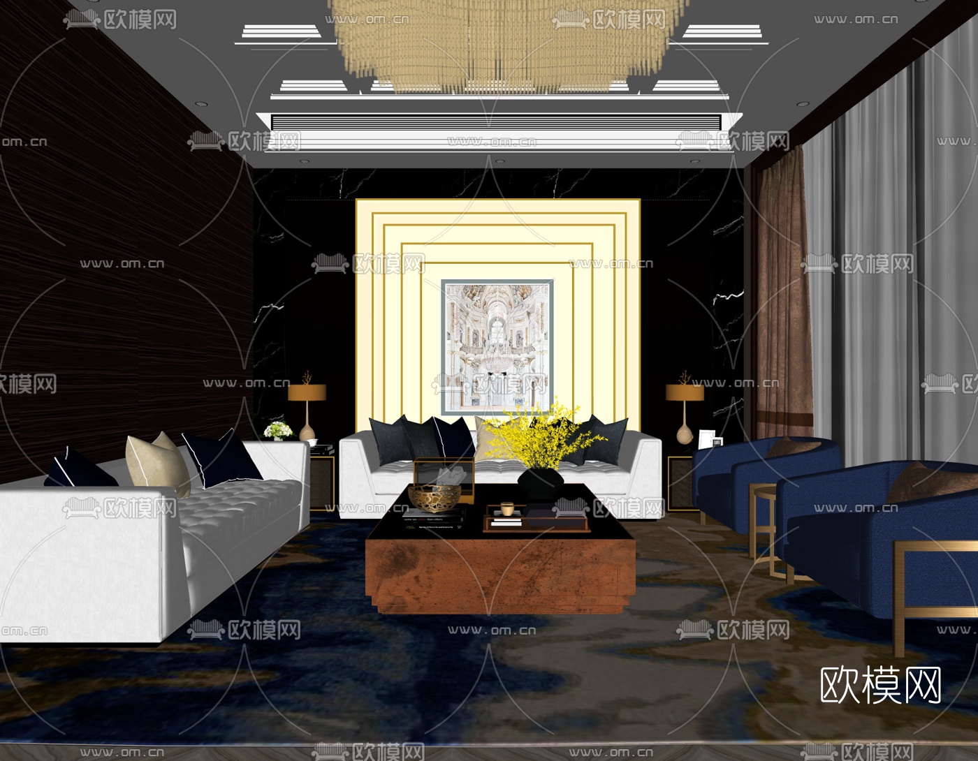 奥讯设计后现代客厅su模型下载