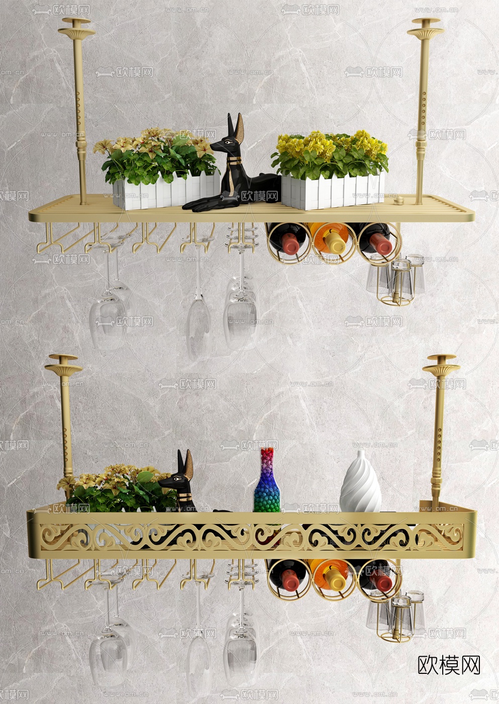 后现代金属吊架酒架3d模型下载（渲染图2）