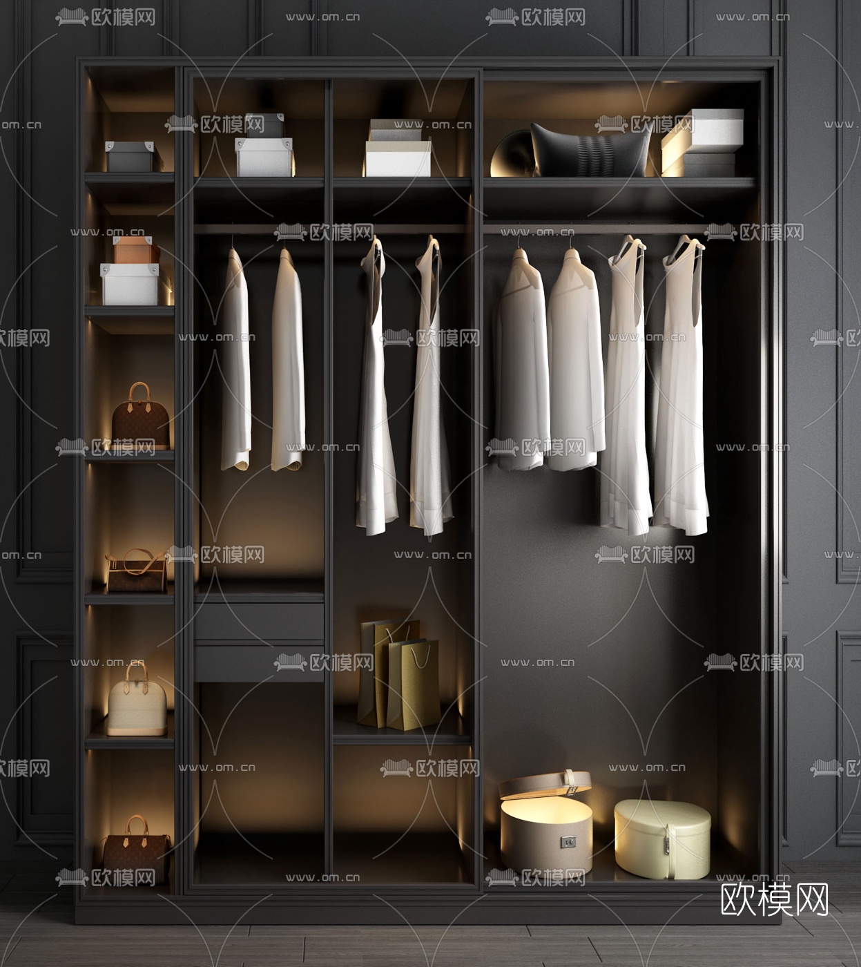 现代轻奢衣柜组合3d模型