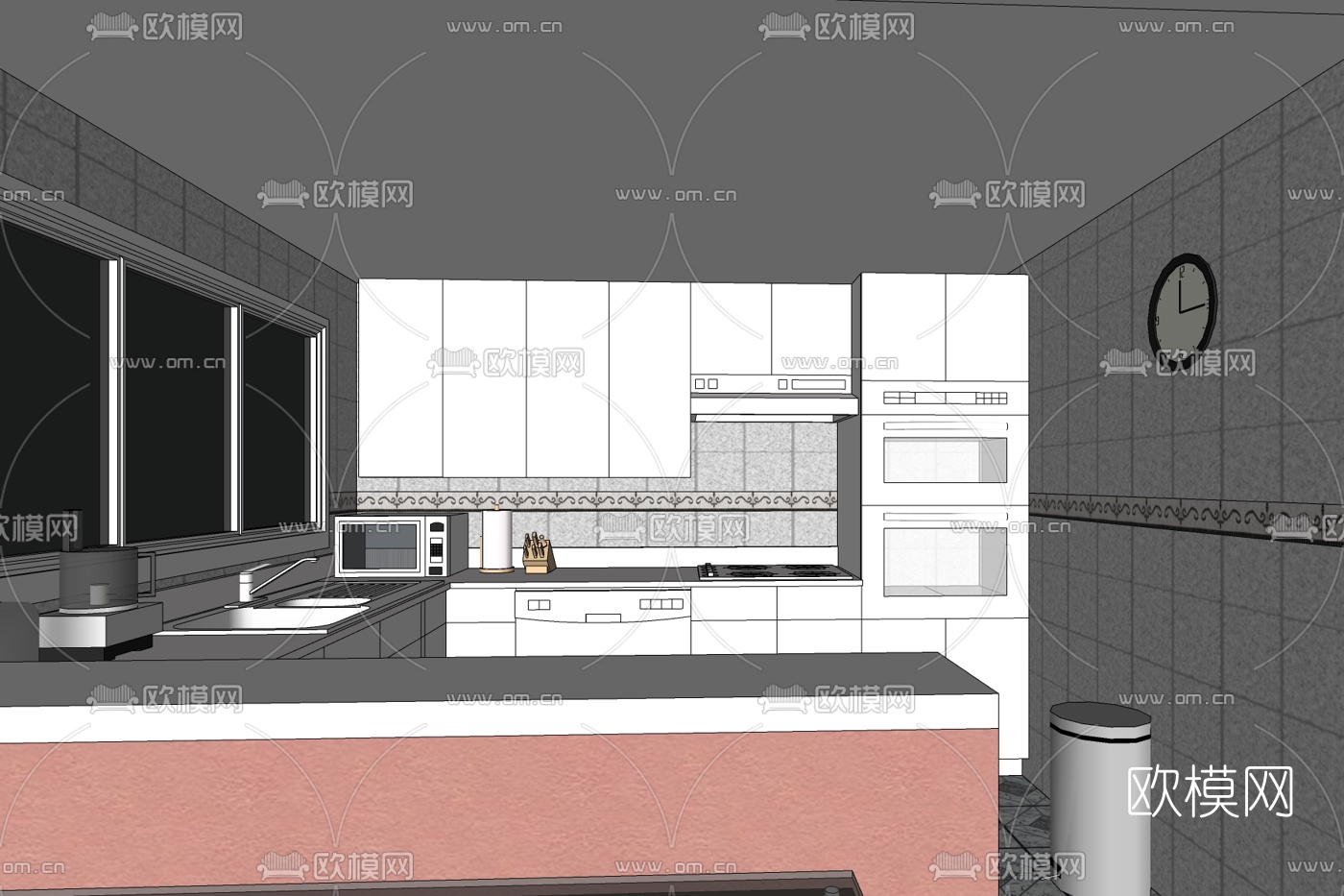 现代厨房免费su模型下载