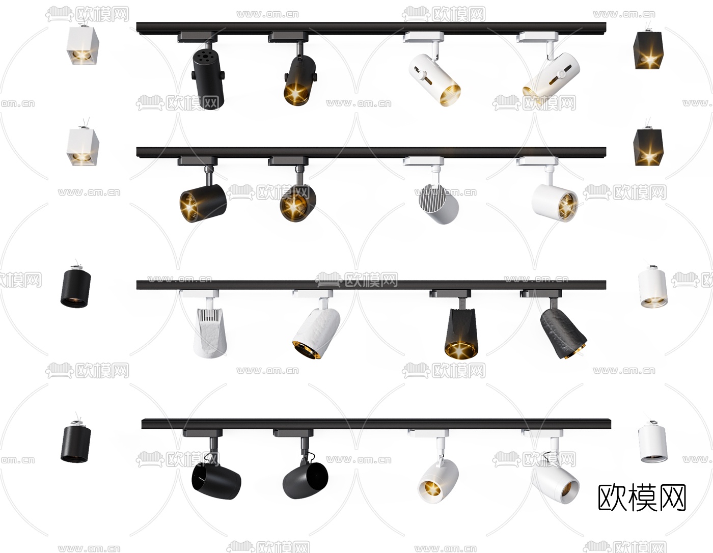 现代轨道射灯筒灯组合3d模型下载