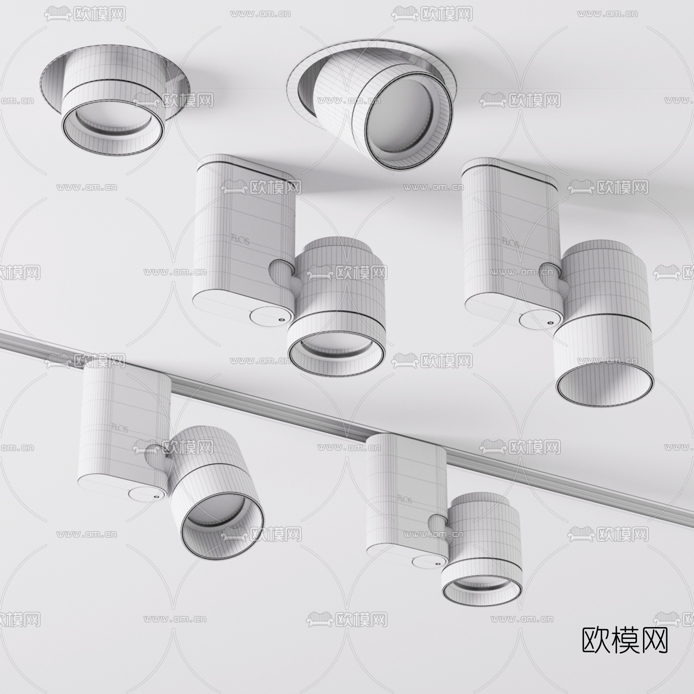 现代轨道筒灯射灯3d模型