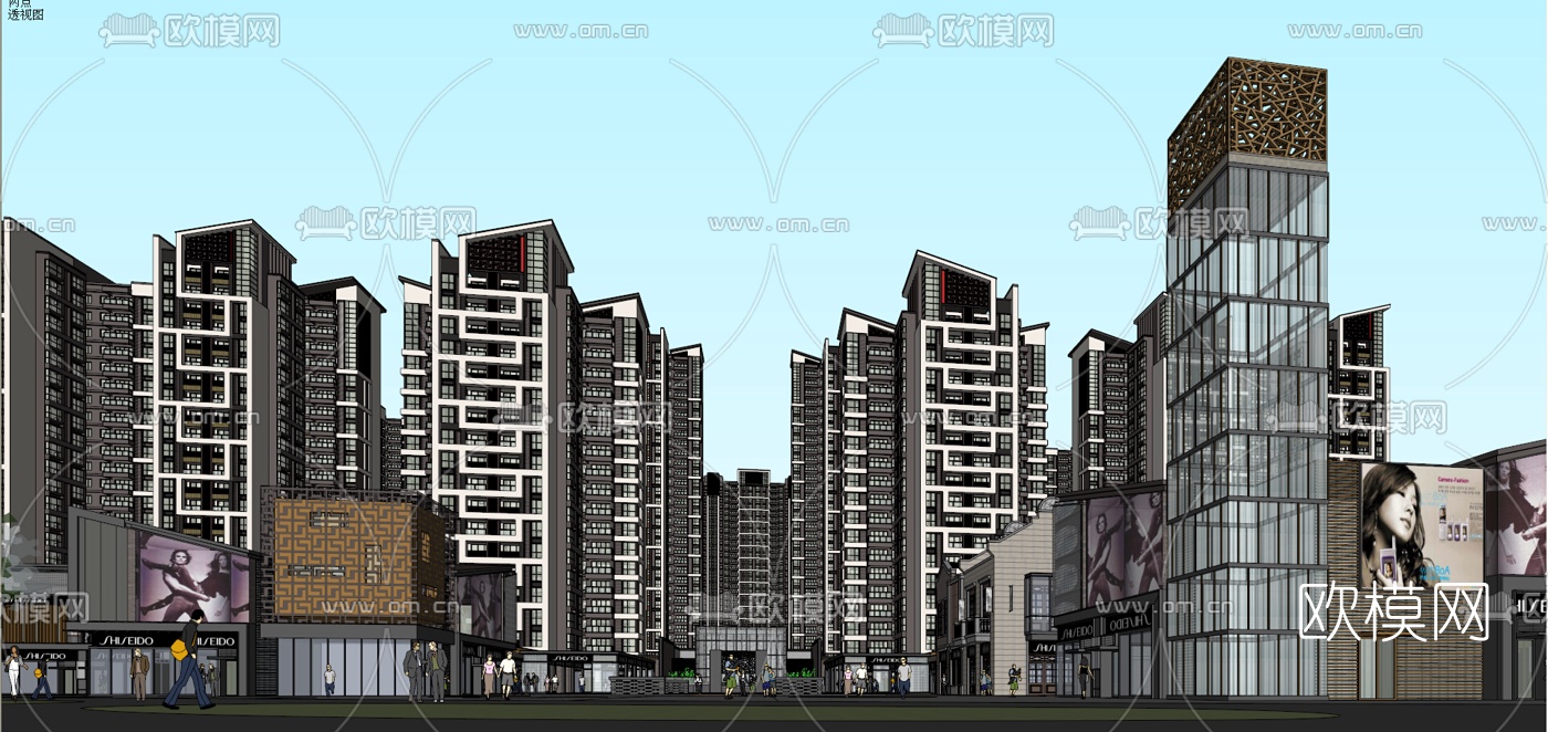 新中式商业街su模型下载（渲染图1）