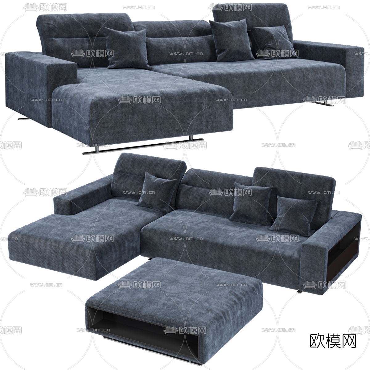 现代布艺拐角沙发3d模型下载（渲染图1）