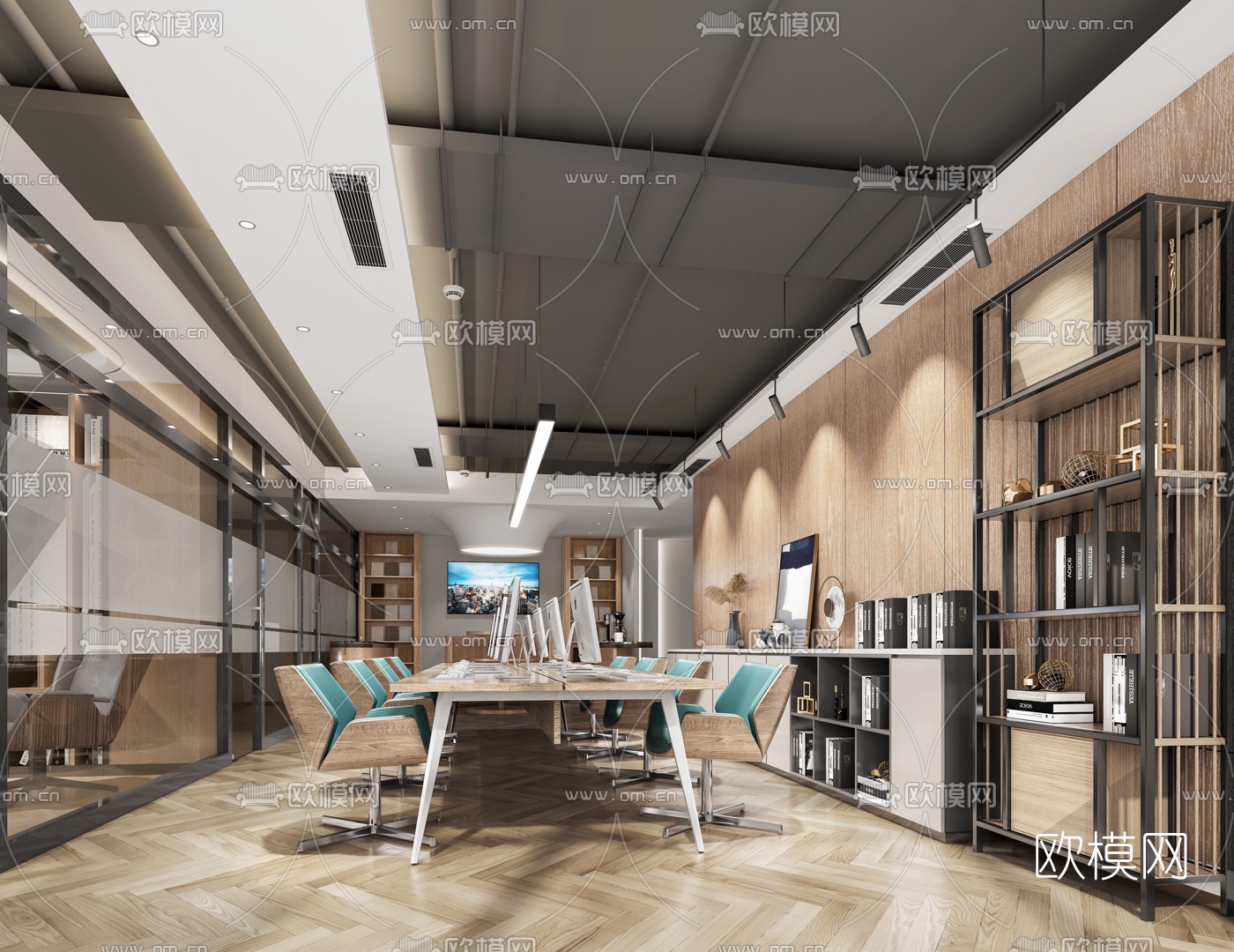 工业风敞开式办公室3d模型