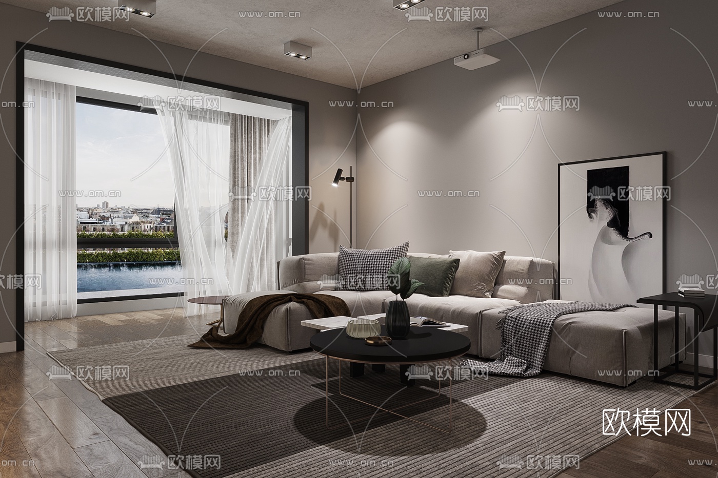 现代客厅餐厅3d模型
