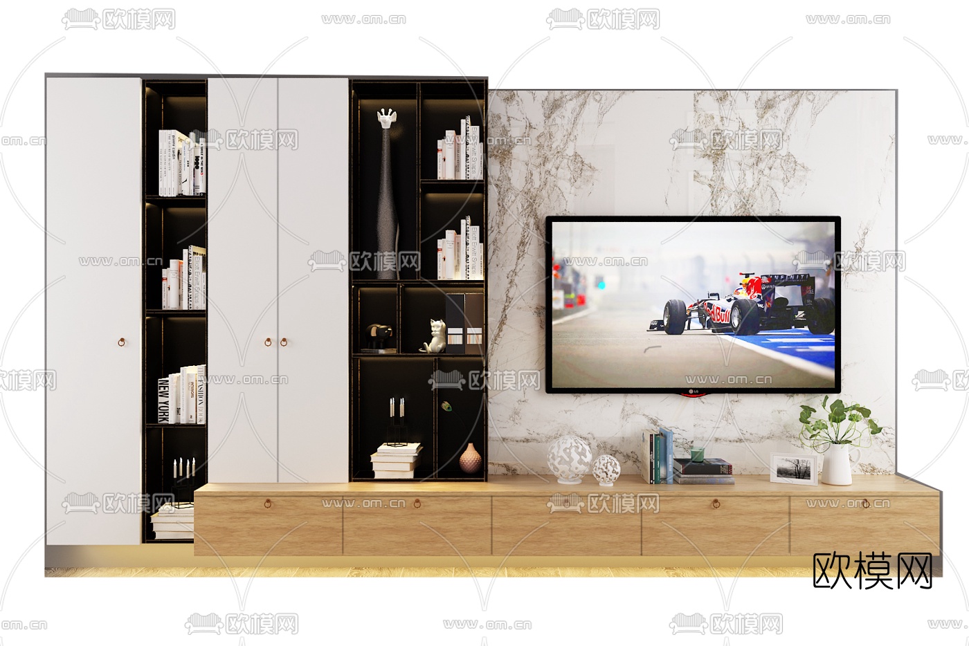 现代电视柜背景墙组合3d模型