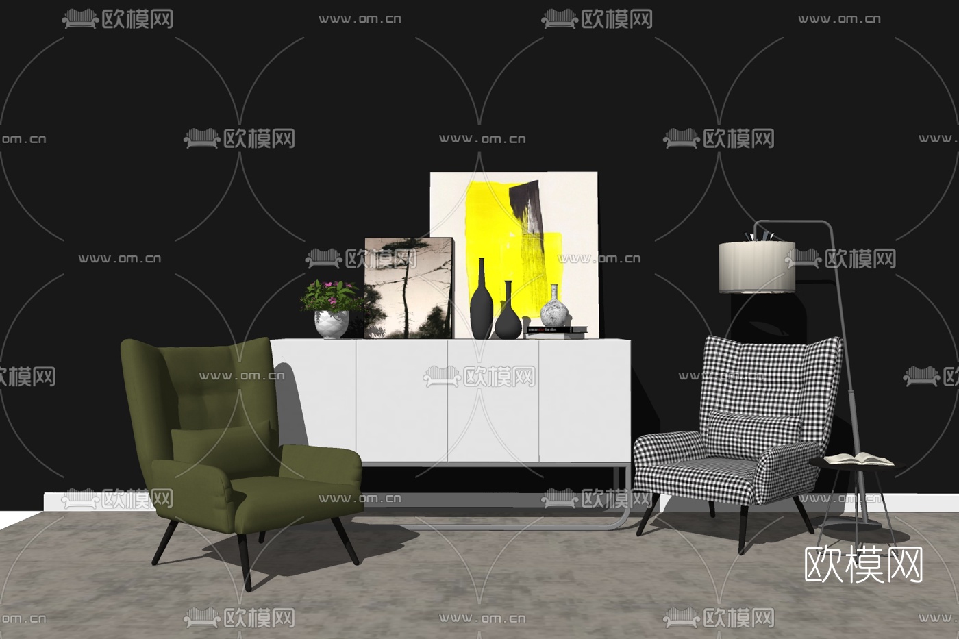 现代休闲椅边柜免费su模型下载