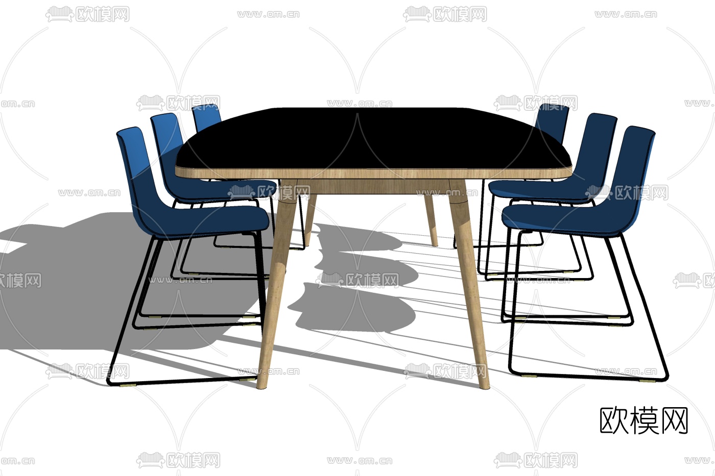 北欧实木餐桌椅免费su模型下载