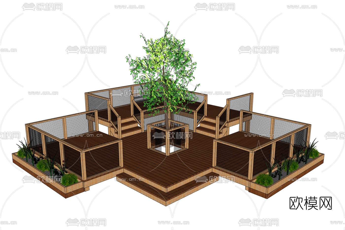 中式观景平台免费su模型下载