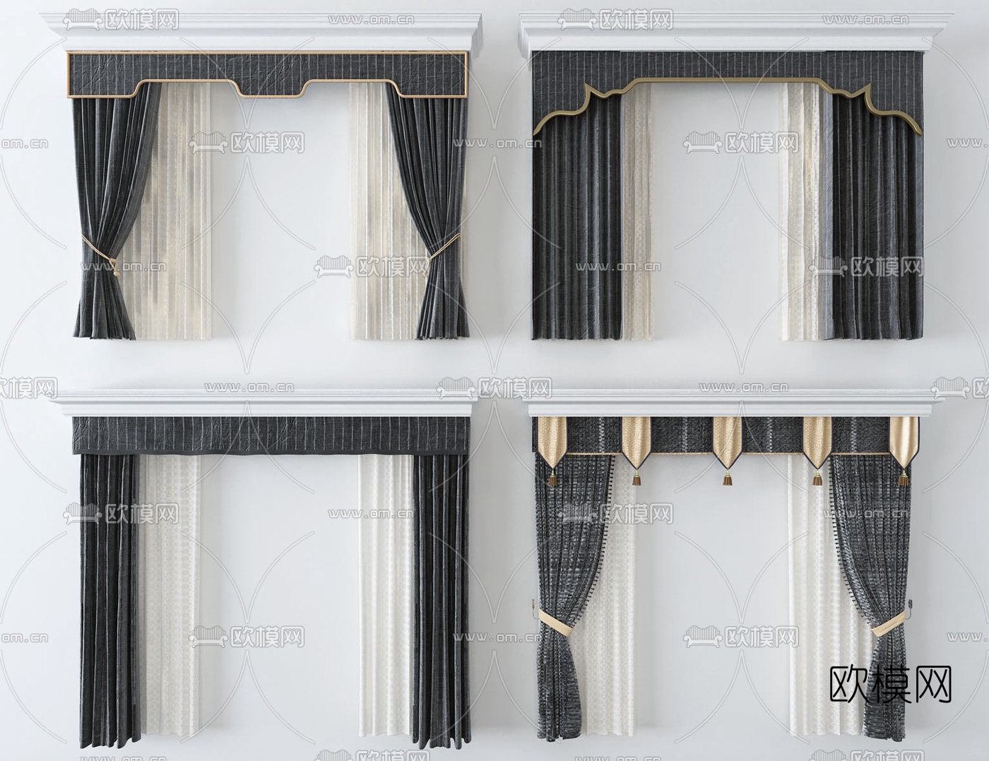 后现代布艺窗帘3d模型下载
