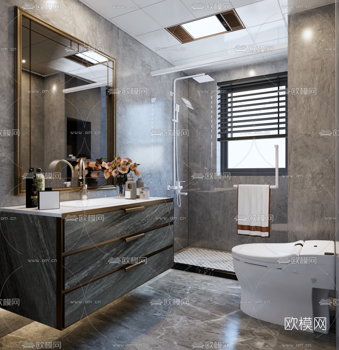 现代轻奢卫生间su模型下载（渲染图2）
