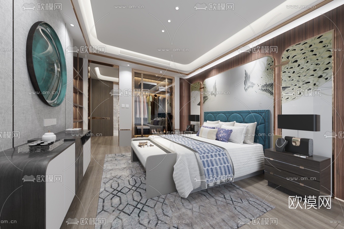 天鼓设计 后现代卧室3d模型下载（渲染图1）