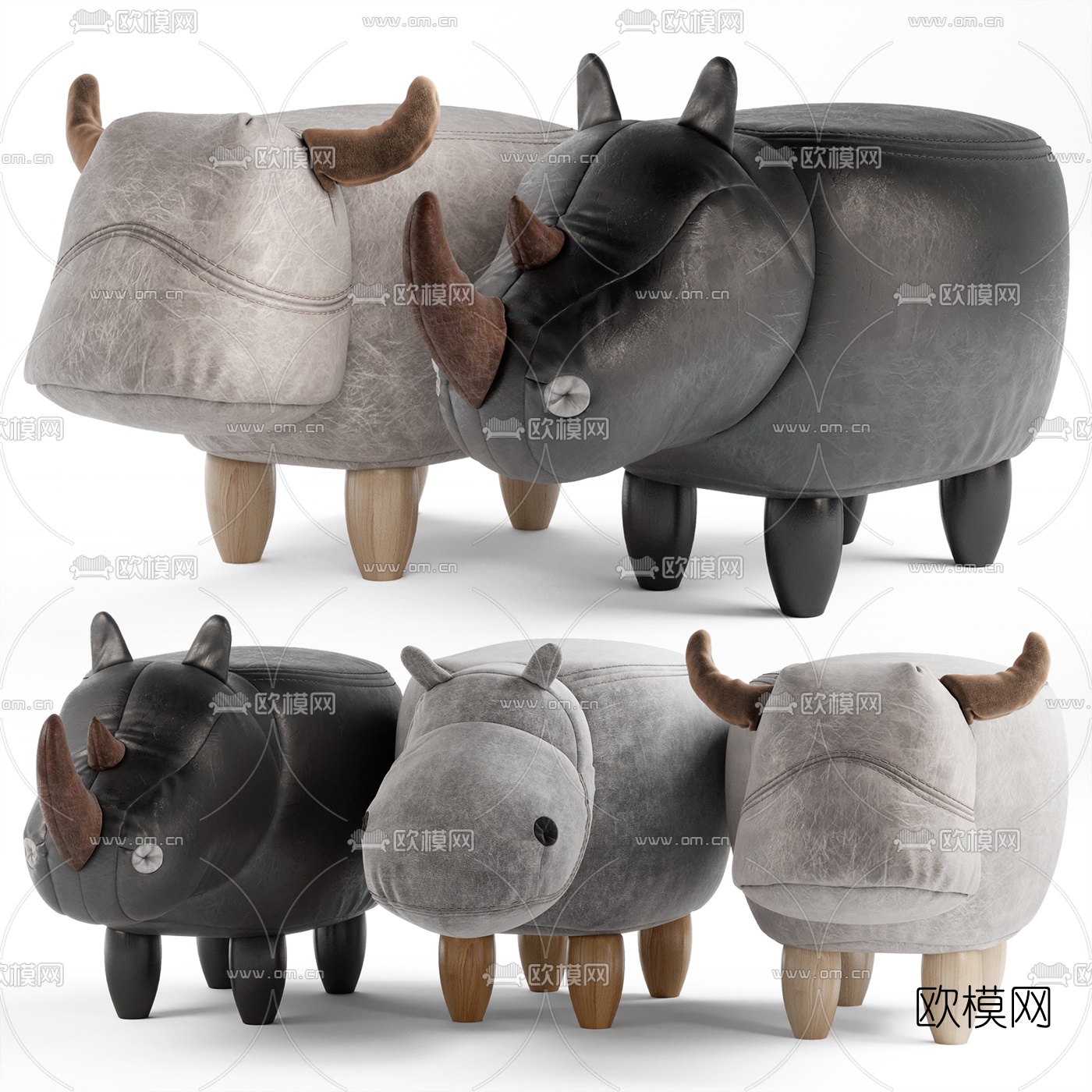 北欧皮革儿童动物座椅3d模型