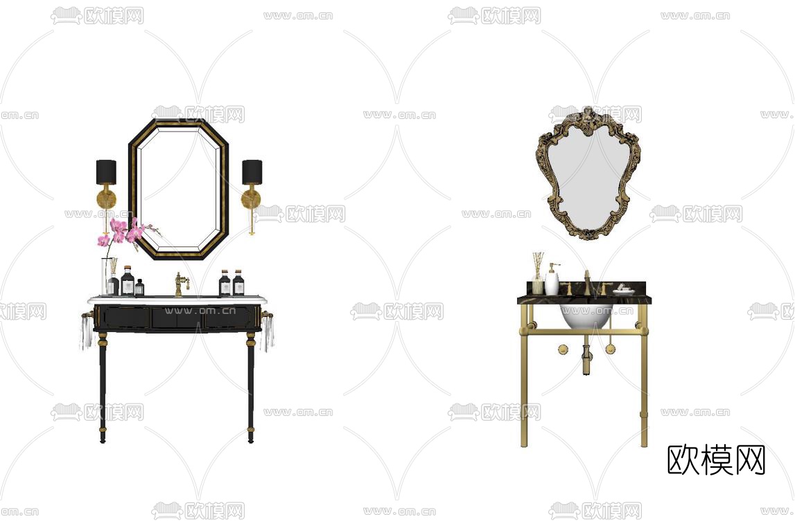 简欧洗手台su模型下载