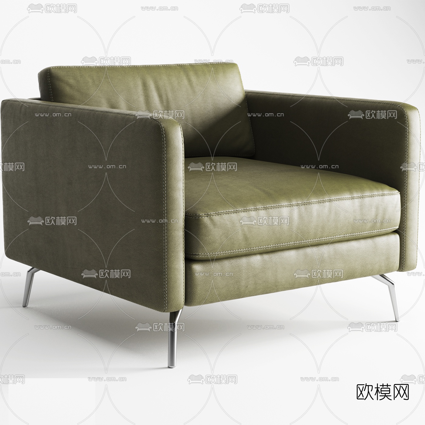 现代皮革休闲沙发脚踏3d模型
