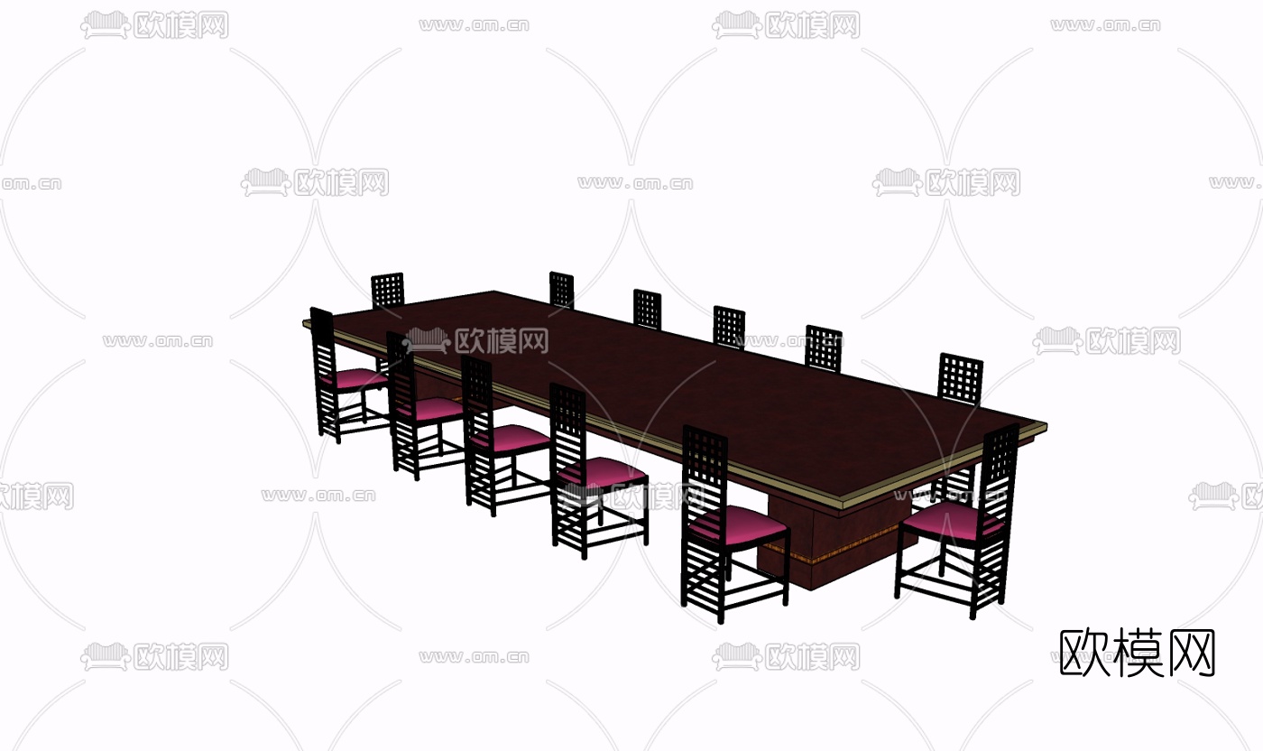 现代实木会议桌椅免费su模型下载