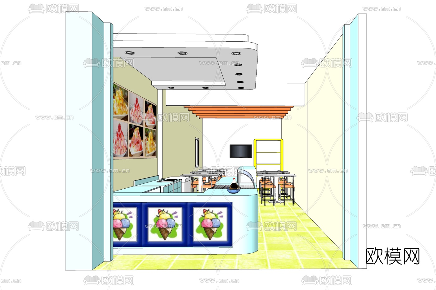 现代冰淇淋甜品店免费su模型下载